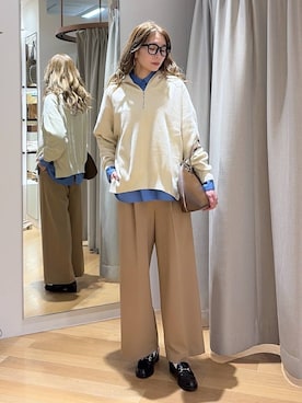 「BARNYARDSTORM（バンヤードストーム）のBARNYARDSTORM / マシュマロワイドパンツ【撥水・セットアップ対応】（スラックス）」を使った、みかさん（レディース・174cm）の秋コーディネート