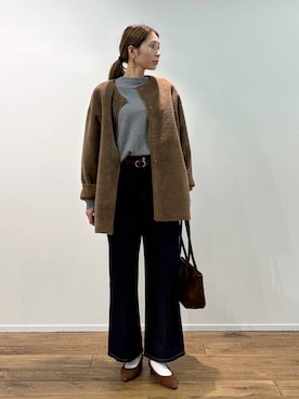 「BARNYARDSTORM（バンヤードストーム）のBARNYARDSTORM / スライドレザーベルト23（ベルト、ブラウン系）」を使った、みかさん（レディース・174cm）の秋コーディネート