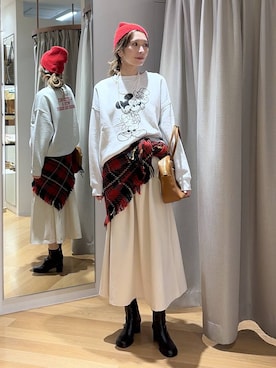 「撥水」｜「アイテム（ニットキャップ/ビーニー）」を使った、みかさん（レディース・174cm）の冬コーディネート