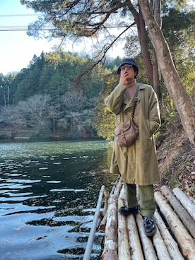 「ハット」｜「アイテム（トレンチコート）」を使った、ごうさん（メンズ・174cm）の冬コーディネート