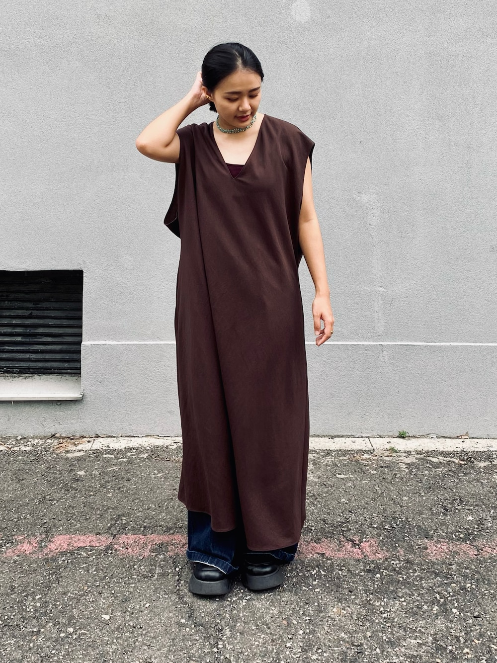「ZARA」｜「ZARAのアイテム（ワンピース、ブラウン系）」を使った、menghanさん（レディース・158cm）の秋コーディネートの1枚目の写真