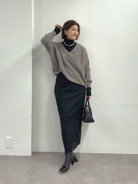 「アイテム（バングル/リストバンド）」を使った、shihoさん（レディース・165cm）の冬コーディネート