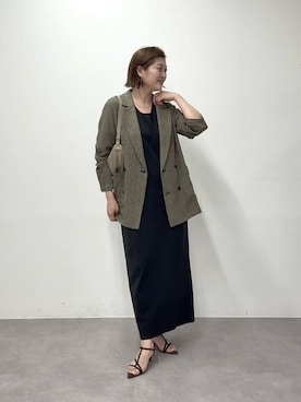 「RIVE DROITE（リヴドロワ）の予約【洗練されたムードに】カラミチェックオーバージャケット（テーラードジャケット、ブラウン系）」を使った、shihoさん（レディース・165cm）の春コーディネート