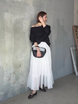 「RIVE DROITE（リヴドロワ）の予約【着映え】チュールティアードスカート（スカート、ホワイト系）」を使った、shihoさん（レディース・165cm）の春コーディネート