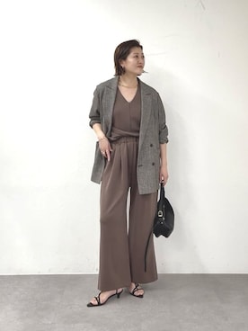 「RIVE DROITE（リヴドロワ）の予約【洗練されたムードに】カラミチェックオーバージャケット（テーラードジャケット、ブラック系）」を使った、shihoさん（レディース・165cm）の春コーディネート