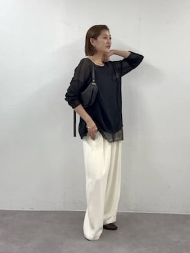 「RIVE DROITE（リヴドロワ）のメランジルーズニット（ニット/セーター、ブラック系）」を使った、shihoさん（レディース・165cm）の春コーディネート