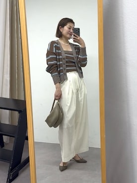 「RIVE DROITE（リヴドロワ）の【アンサンブル着用可能】マルチボーダーニットキャミ（キャミソール、ブラウン系）」を使った、shihoさん（レディース・165cm）の春コーディネート