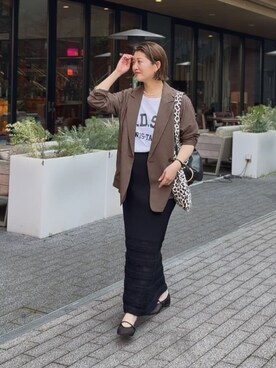 「RIVE DROITE（リヴドロワ）の予約【新色追加/ウォッシャブル】シアースラブオーバージャケット（テーラードジャケット、ブラウン系）」を使った、shihoさん（レディース・165cm）の春コーディネート