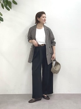 「RIVE DROITE（リヴドロワ）の予約【洗練されたムードに】カラミチェックオーバージャケット（テーラードジャケット、ブラック系）」を使った、shihoさん（レディース・165cm）の春コーディネート