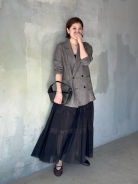 「RIVE DROITE（リヴドロワ）の予約【洗練されたムードに】カラミチェックオーバージャケット（テーラードジャケット、ブラック系）」を使った、shihoさん（レディース・165cm）の春コーディネート