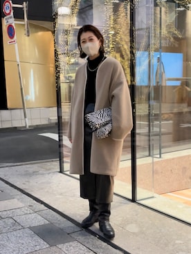 「アラフォーコーデ」｜「アイテム（ノーカラーコート）」を使った、shihoさん（レディース・164cm）の冬コーディネート