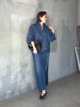「RIVE DROITE（リヴドロワ）の予約【RIMH（リムエイチ）】ポンチョデニムシャツ（シャツ/ブラウス、ブルー系）」を使った、shihoさん（レディース・165cm）の春コーディネート