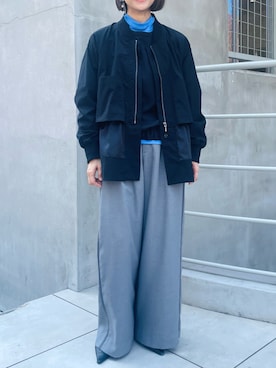 「アウターコーデ」｜「アイテム（スラックス）」を使った、san🦔さん（レディース・158cm）の秋コーディネート