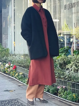 「アイテム（シャツワンピース、レッド系）」を使った、san🦔さん（レディース・158cm）の冬コーディネート