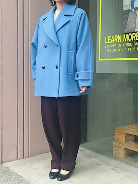 「秋冬」｜「アイテム（ピーコート）」を使った、san🦔さん（レディース・158cm）の冬コーディネート