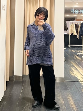 「秋のシャツ着こなし術」｜「アイテム（ニット/セーター）」を使った、Yuuri さん（レディース・157cm）の秋コーディネート