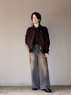 「アイテム（ライダースジャケット）」を使った、ヒロさん（メンズ・172cm）の秋コーディネート