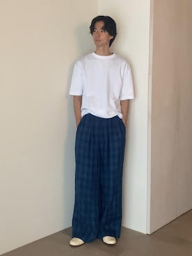 「UNIQLO（ユニクロ）のアイテム（T Shirts、ホワイト系）」を使った、Ayumiさん（メンズ・178cm）の夏コーディネート