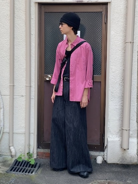 「BURLAP OUTFITTER（バーラップアウトフィッター）のアイテム（ショルダーバッグ）」を使った、Ayumiさん（メンズ・178cm）の春コーディネート