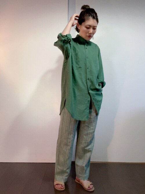 6(ROKU)＞NYLON SILK ROUND PRINT SHIRT
