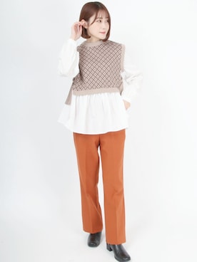 「センタープレスパンツ」｜「アイテム（その他）」を使った、Salong hameu  Womenさん（レディース・157cm）の冬コーディネート