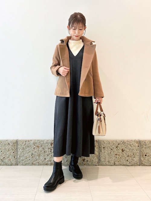 Na.e ショール カラー ショートコート（キャメル） セール】ショールカラー2WAYショートコート｜冬服/暖かい/ウール/通勤