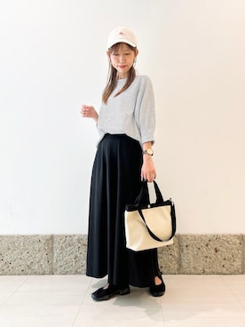 「URBAN RESEARCH DOORS（アーバンリサーチドアーズ）のタックスリーブボーダープルオーバー（Tシャツ/カットソー、ホワイト系）」を使った、かなみさん（レディース・160cm）の夏コーディネート