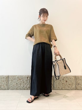 「URBAN RESEARCH DOORS（アーバンリサーチドアーズ）のリネンレーヨンバックリボンブラウス（シャツ/ブラウス、イエロー系）」を使った、かなみさん（レディース・160cm）の夏コーディネート