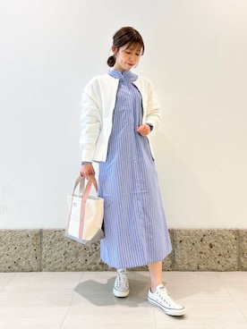 「アイテム（カーディガン/ボレロ、ホワイト系）」を使った、かなみさん（レディース・160cm）の春コーディネート
