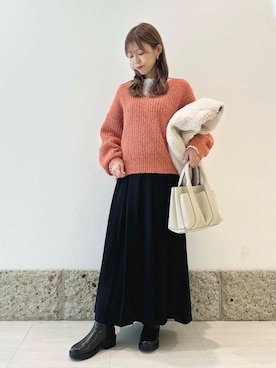 「URBAN RESEARCH DOORS（アーバンリサーチドアーズ）のピンタックフリルスタンドカラーブラウス（シャツ/ブラウス）」を使った、かなみさん（レディース・160cm）の冬コーディネート