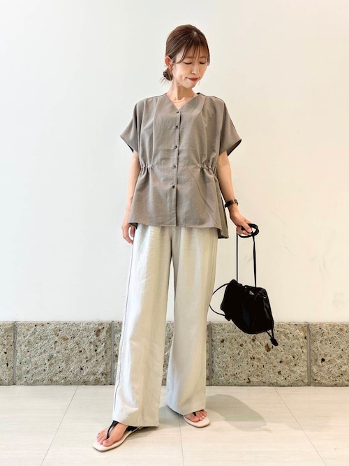 セール】『再入荷』Vネックウエストギャザーブラウス（シャツ