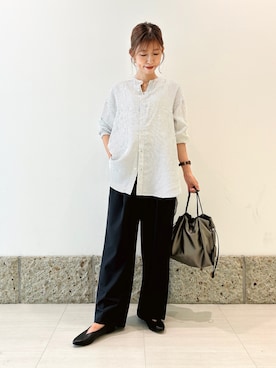 「FORK&SPOON（フォークアンドスプーン）のFORK&SPOON　バンドカラーダブルクロスシャツ（シャツ/ブラウス）」を使った、かなみさん（レディース・160cm）の秋コーディネート