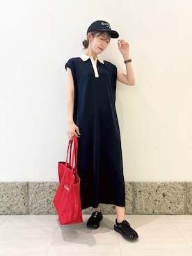 「URBAN RESEARCH DOORS（アーバンリサーチドアーズ）のフレンチスリーブニットワンピース（ワンピース、ブルー系）」を使った、かなみさん（レディース・160cm）の夏コーディネート