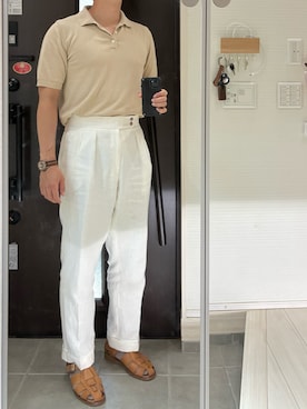 「Paraboot（パラブーツ）のアイテム（サンダル、ベージュ系）」を使った、Chrisさん（メンズ・180cm）の夏コーディネート