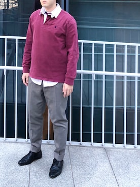 「ラガーシャツ」｜「アイテム（スラックス）」を使った、Chrisさん（メンズ・181cm）の冬コーディネート
