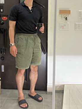 「BEAMS（ビームス）のGRAMICCI × BRIEFING × BEAMS / 別注 カーゴショーツ（カーゴパンツ、グリーン系）」を使った、Chrisさん（メンズ・180cm）の夏コーディネート