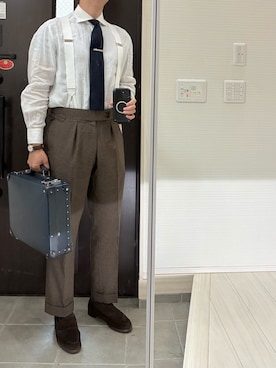 「アイテム（サスペンダー）」を使った、Chrisさん（メンズ・180cm）の秋コーディネート
