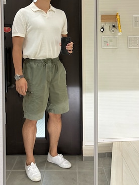 「BEAMS（ビームス）のGRAMICCI × BRIEFING × BEAMS / 別注 カーゴショーツ（カーゴパンツ、グリーン系）」を使った、Chrisさん（メンズ・180cm）の夏コーディネート