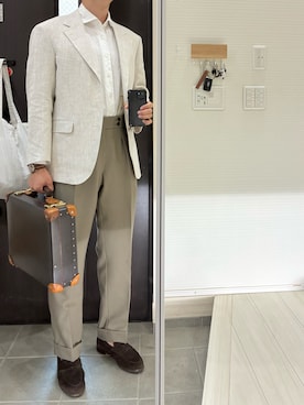 「CROCKETT&JONES（クロケットアンドジョーンズ）の＜CROCKETT&JONES＞ BOSTON2/ローファー（ローファー、ブラウン系）」を使った、Chrisさん（メンズ・180cm）の春コーディネート