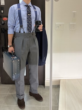 「アイテム（ネクタイピン）」を使った、Chrisさん（メンズ・180cm）の秋コーディネート