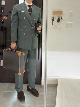 「CROCKETT&JONES（クロケットアンドジョーンズ）の＜CROCKETT&JONES＞ BOSTON2/ローファー（ローファー、ブラウン系）」を使った、Chrisさん（メンズ・180cm）の春コーディネート