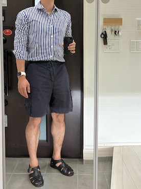 「Paraboot（パラブーツ）の【 paraboot / パラブーツ 】PACIFIC パシフィック　GURKHA SANDALS　グルカサンダル（サンダル、ブラック系）」を使った、Chrisさん（メンズ・180cm）の夏コーディネート