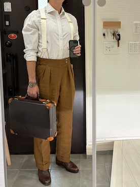 「CROCKETT&JONES（クロケットアンドジョーンズ）のCrockett&Jones / オックスフォード / BELGRAVE / Last 337 / C&J29427A-A02L3D（ドレスシューズ、ブラウン系）」を使った、Chrisさん（メンズ・180cm）の秋コーディネート