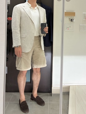 「CROCKETT&JONES（クロケットアンドジョーンズ）の＜CROCKETT&JONES＞ BOSTON2/ローファー（ローファー、ブラウン系）」を使った、Chrisさん（メンズ・180cm）の夏コーディネート