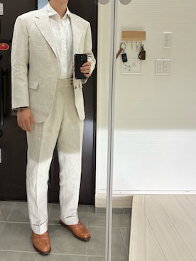 「CROCKETT&JONES（クロケットアンドジョーンズ）のCrockett&Jones / コインローファー / BOSTON 2 / Last 376 / C&J26224A-B02C2（ローファー、ブラウン系）」を使った、Chrisさん（メンズ・180cm）の春コーディネート