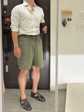 「Paraboot（パラブーツ）の【 paraboot / パラブーツ 】PACIFIC パシフィック　GURKHA SANDALS　グルカサンダル（サンダル、ブラック系）」を使った、Chrisさん（メンズ・180cm）の夏コーディネート