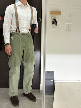 「Alpha Industries（アルファインダストリーズ）のアイテム（カーゴパンツ、グリーン系）」を使った、Chrisさん（メンズ・180cm）の春コーディネート
