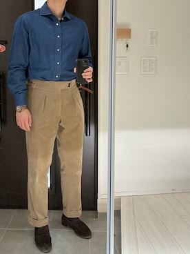 「CROCKETT&JONES（クロケットアンドジョーンズ）の＜CROCKETT&JONES＞ BOSTON2/ローファー（ローファー、ブラウン系）」を使った、Chrisさん（メンズ・180cm）の春コーディネート