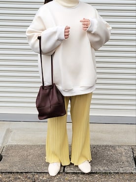 「shopnikoniko（ショップニコニコ）の巾着ショルダーバッグ 巾着型（ショルダーバッグ）」を使った、𝕛𝕦𝕟𝕔𝕠 さん（レディース・158cm）の春コーディネート