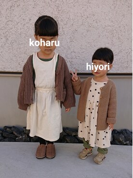 「アイテム（カーディガン/ボレロ、ブラウン系）」を使った、kohahiyoさん（キッズ・100cm）の冬コーディネート
